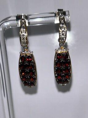NWOT Gems En Vogue Sterling Palladium 18k Accents Genuine Red Garnet Earrings